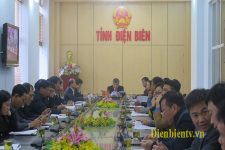 Toàn cảnh Hội nghị trực tuyến tại điểm cầu Điện Biên.