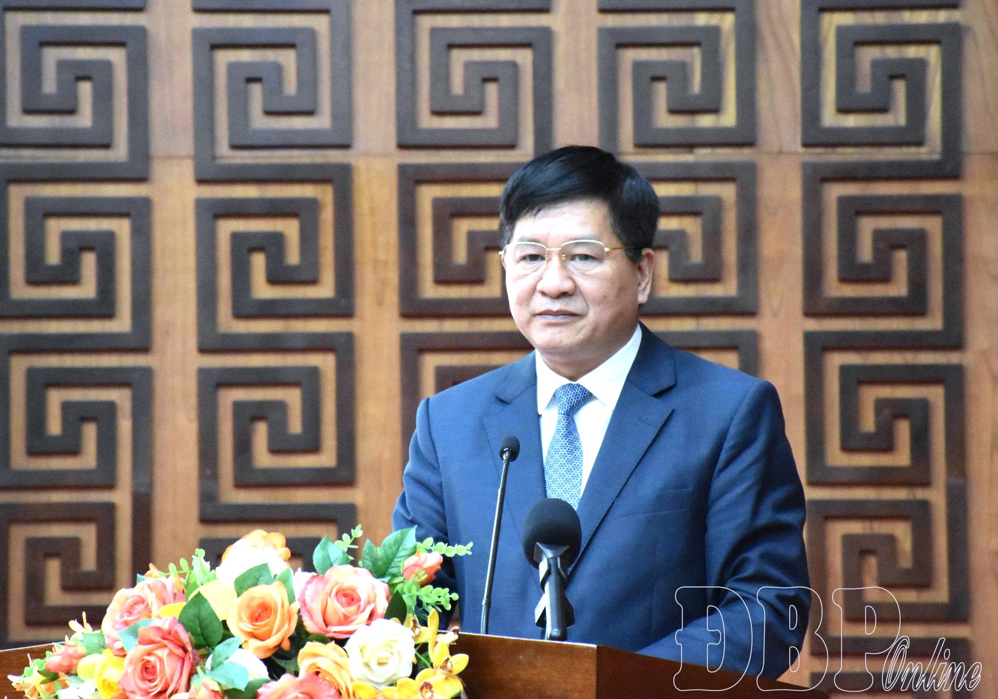 Phó Bí thư Thường trực Tỉnh ủy, Chủ tịch HĐND tỉnh Lê Thành Đô phát biểu tại buổi gặp mặt.